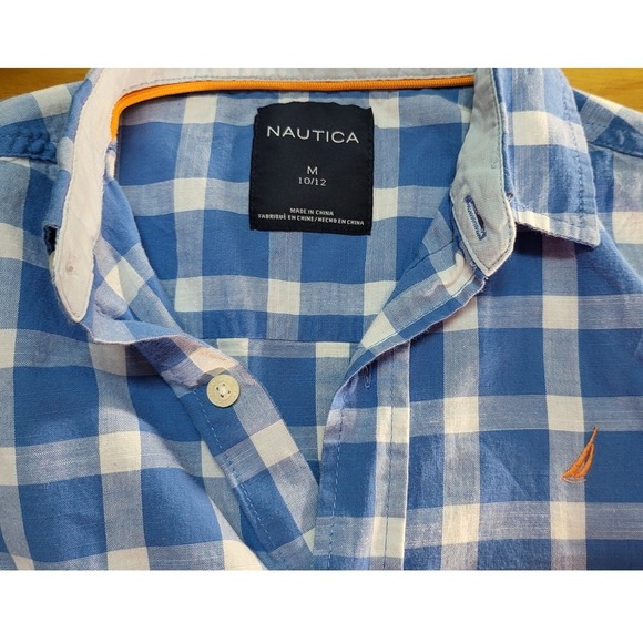 Nautica Plaid‎ Shirt Short Sleeve Button Down Casual Blue White Size M - Picture 7 of 7